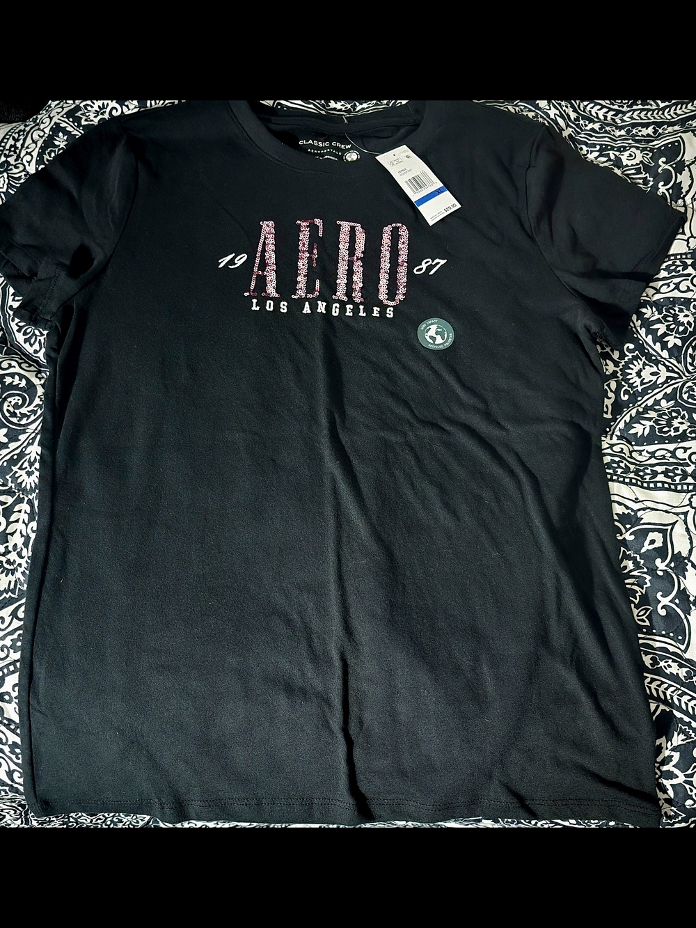 Aeropostale Black Tee with Pink Sequin 'AERO' Logo